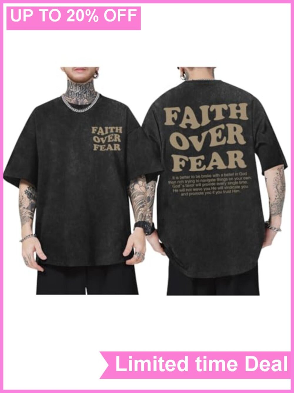 Christian Faith Over Fear T-Shirt Men Oversized Washed Cotton Tee